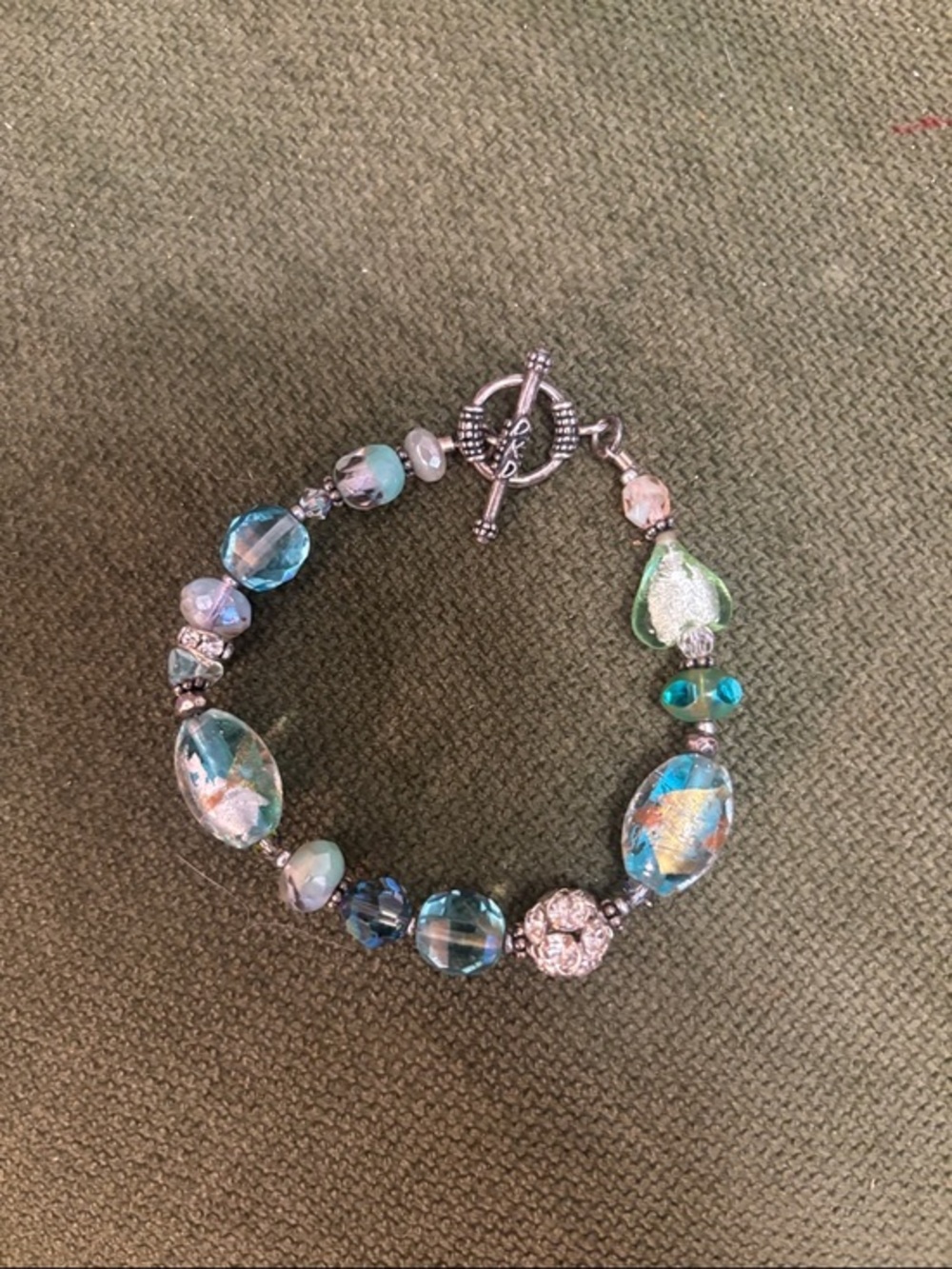 DKD Turquoise Glass Bead Bracelet with Toggle Clasp